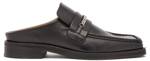 mens black leather mules