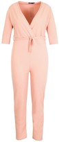Thumbnail for your product : boohoo Plus Wrap Belted Tailored Jumpsuit