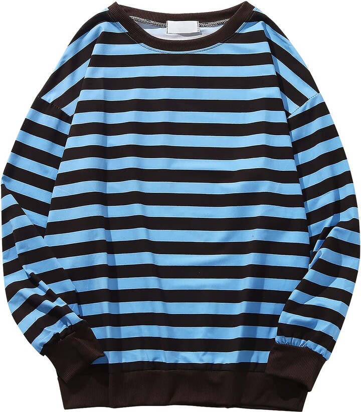 Zengjo Men's Casual Cotton Spandex Striped Crewneck Long-Sleeve T-Shirt Basic Pullover Stripe tee Shirt 