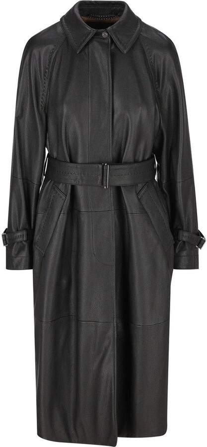 Max Mara Bellico Belted Leather Trench Coat
