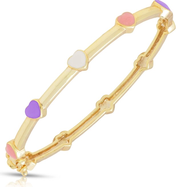 Lily Nily Girls Multi Color Heart Station Bangle - Pink, purple, and white