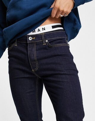 Topman stretch skinny jeans in raw denim - ShopStyle