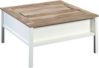 Dual - Purpose White Square Coffee And Gaming Table, Removable Top With Chess, Hidden Storage Shelf, Oak Details, For Daily Use, 39.09 Inches By 19.5