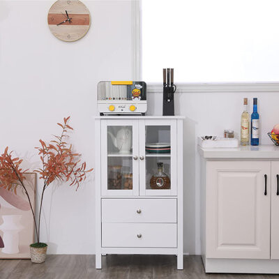 Homfa White Storage Cabinet with 4 Drawers & 1 Door, 43.3'' Wide Chest Sideboard Buffet for Dining Room, Kitchen, Bedroom