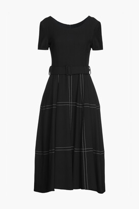 Goat Kelly Embroidered Belted Wool-crepe Midi Dress