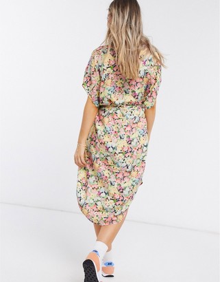 Monki Ninni floral print belted shirt dress in multi