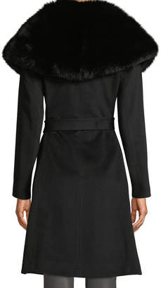Fleurette Oversize Fur-Collar Wool Wrap Coat