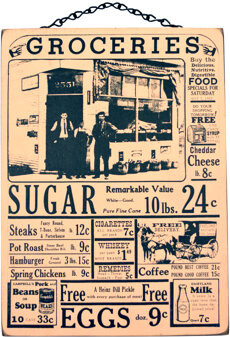 Vintage Wooden Newspaper Groceries Ad Hanging Sign Farmhouse Kitchen Wall Art Rustic Home Decor