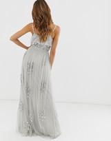 Thumbnail for your product : Maya frilly cami strap all over embellished dotty tulle maxi dress in grey