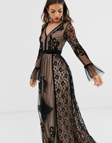 Thumbnail for your product : Frock and Frill lace detail long sleeve maxi dress