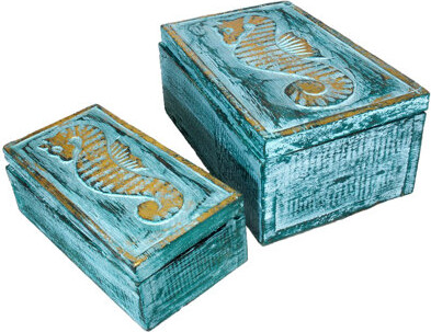 Stoneage Arts Global 2 Piece Sweet Seahorses Wooden Box Set