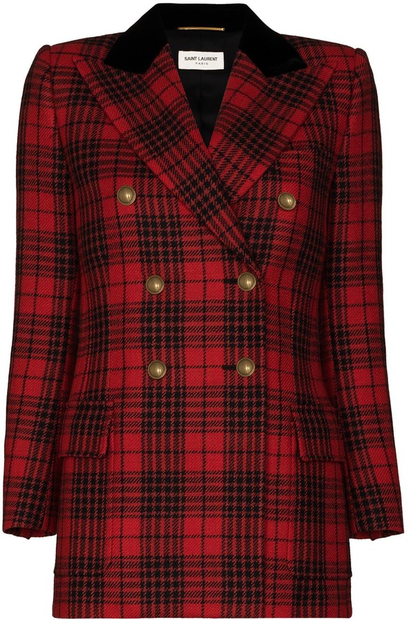 red check blazer womens
