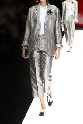 Giorgio Armani Cropped Metallic Silk-blend Straight-leg Pants - Gray