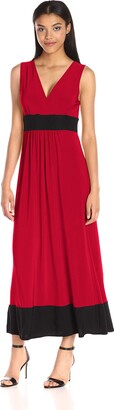 Star Vixen Womens Sleeveless Round Neck Maxi Dress with Piping and Self-tie Belt