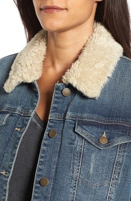 BP Women's Faux Shearling Collar Denim Jacket