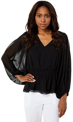 Black Chiffon V Neck Top | Shop the world's largest collection of fashion |  ShopStyle