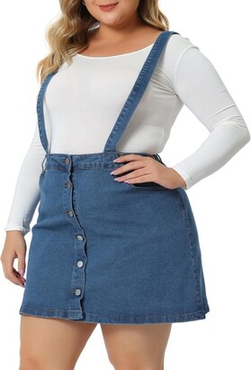 Agnes Orinda Agne Orinda Women' Plu Size Supender Adjutable Strap Cro Back Mini A-Line Denim Skirt Blue 2X