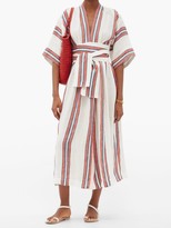 Thumbnail for your product : Three Graces London Charita V-neck Striped Linen Wrap Dress - Red Stripe