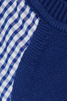 Thumbnail for your product : ADEAM Bow-embellished Checked Poplin-paneled Cotton-blend Top