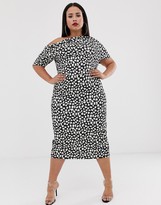 Thumbnail for your product : ASOS Curve DESIGN Curve pleated shoulder pencil dress in mono spot print