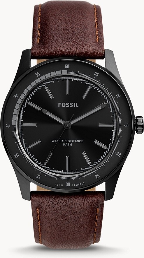 Fossil Outlet Sullivan Solar-Powered Brown Leather Watch ShopStyle