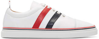 Thom Browne White Diagonal Stripe Straight Toe Cap Sneakers