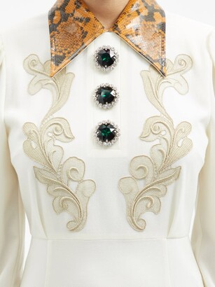Alessandra Rich Macramé Lace-appliqué Wool-blend Midi Dress - White Multi