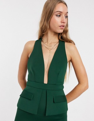 Asos Tall ASOS DESIGN Tall plunge pocket detail midi dress with tie detail in forest green