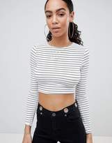 Thumbnail for your product : PrettyLittleThing Basic Stripe Tie Back Crop Top