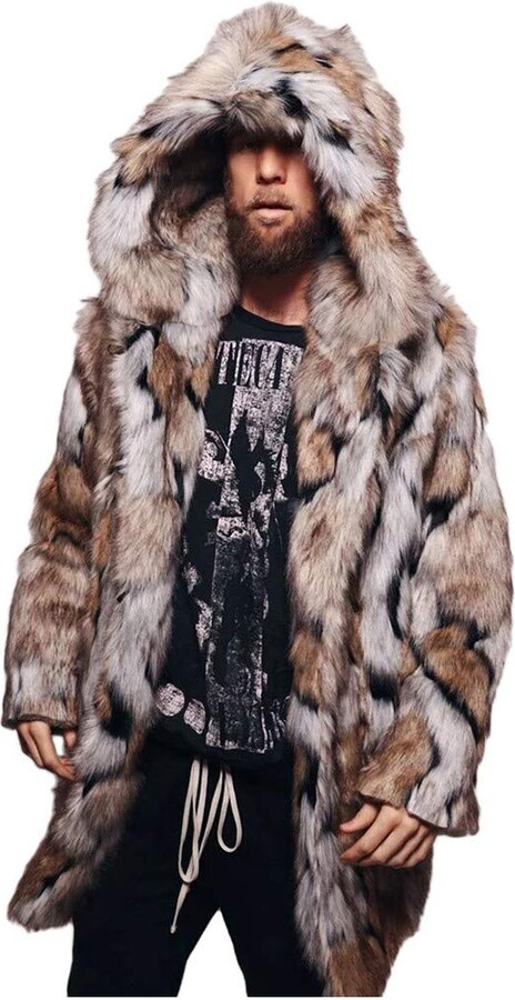 mens full length faux fur coat
