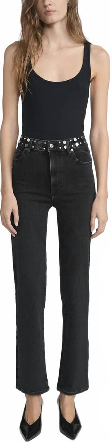 Frame Le Sleek Straight Studded Jeans In Meteor