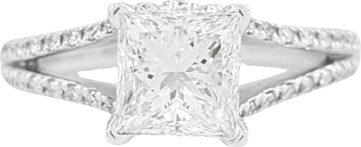 De Beers 1.59 Ct Total Weight 14k White Gold Princess Diamond Ring