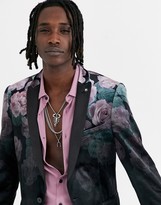 Thumbnail for your product : Twisted Tailor super skinny velvet blazer with fade floral print in pink