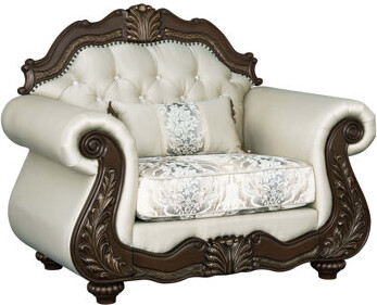 Astoria Grand Beige Fabric & Cherry Finish Chair
