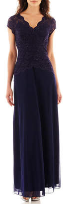 BLUE SAGE Blu Sage Short-Sleeve Lace Formal Gown