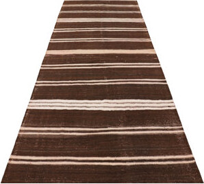 Vintage Moroccan Kilim Runner Rug With Beige-Brown Stripes, From Rug & Kilim