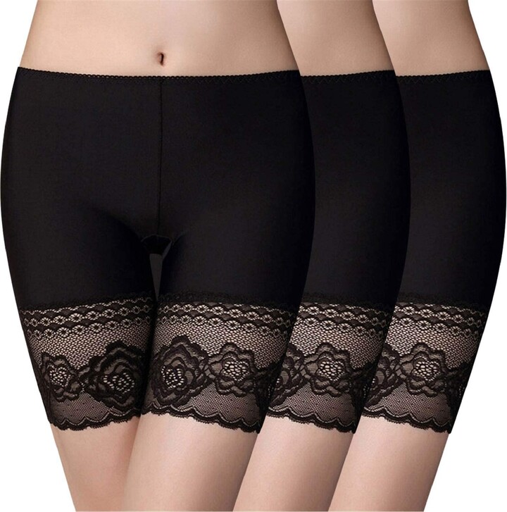 CMTOP 3 Pieces Lace Shorts Yoga Stretch Safety Leggings Undershorts for Women Girls Under Dress Safety Pants Anti Chafing Knickers Seamless Underskirt Stretch Sport Tights Slip Shorts Underwear 