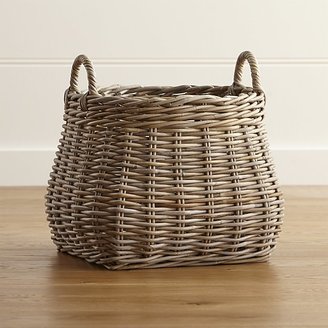Crate & Barrel Birney Round Grey Rattan Basket