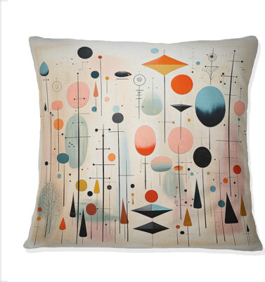 Pink Blue Mid Century Whimsical Wonders I - Abstract Midcentury Printed Throw Pillow