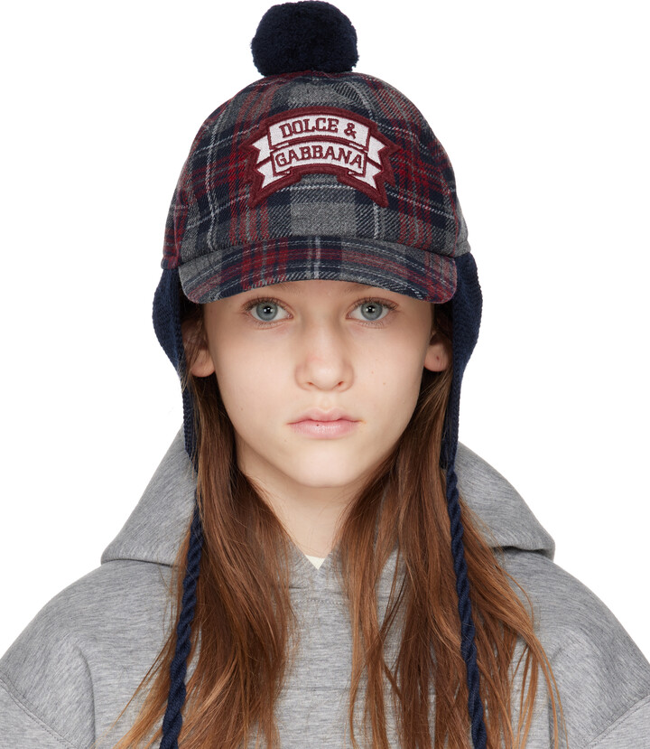 Dolce&Gabbana Kids Gray & Red Tartan Wool-Blend Baseball Cap