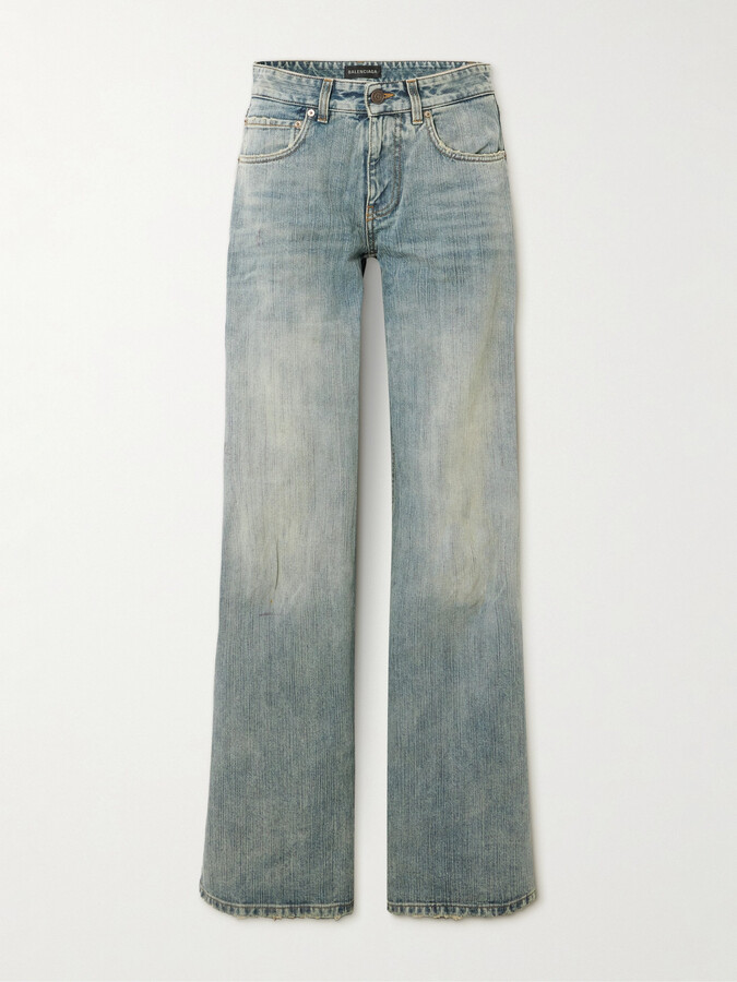 Balenciaga - Distressed Mid-rise Wide-leg Jeans - Blue