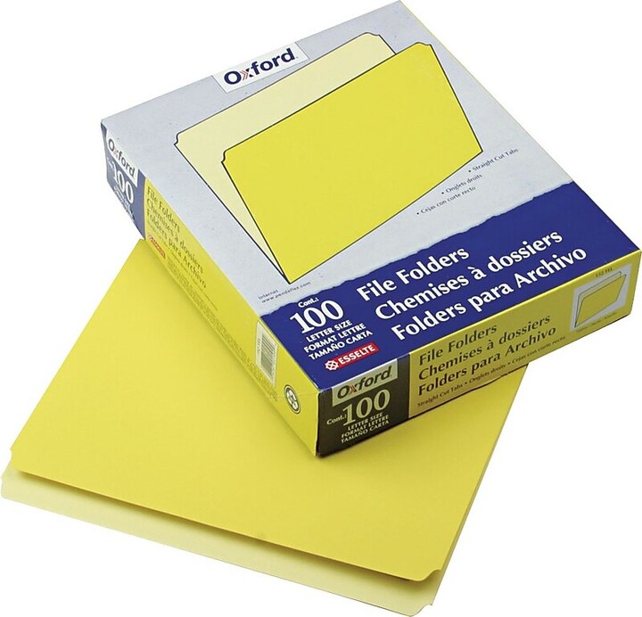 Pendaflex® Recycled File Folder, Straight Cut, Assorted, Letter Size, Yellow, 100/Box (152 YEL)