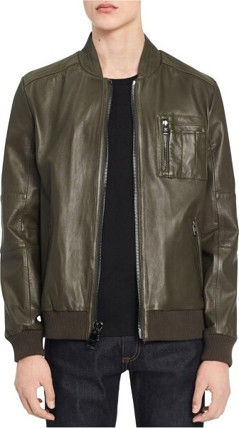 Calvin Klein CalvinKleinMensGenuineLeatherBomberJacket,oakleaf318,X-Small