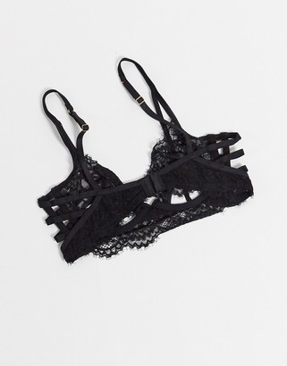 Hunkemoller Samantha lace padded plunge bra with hardwear detail in black