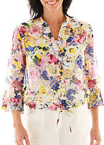 Thumbnail for your product : JCPenney Lark Lane Color Theory 3/4-Sleeve Floral Print Burnout Blouse