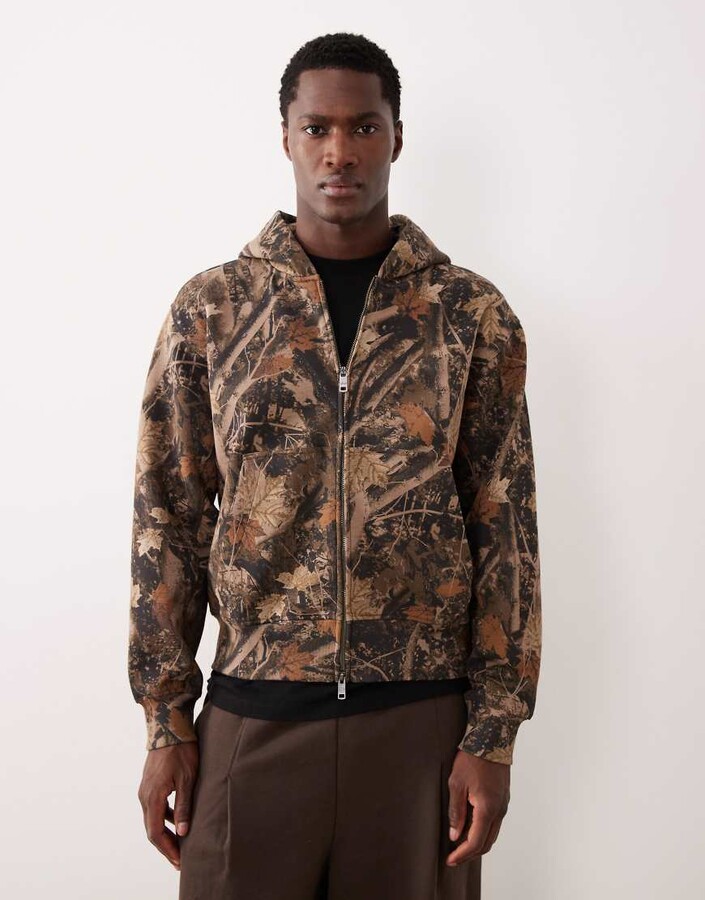 Abercrombie & Fitch YPB zip up hoodie in green camo print