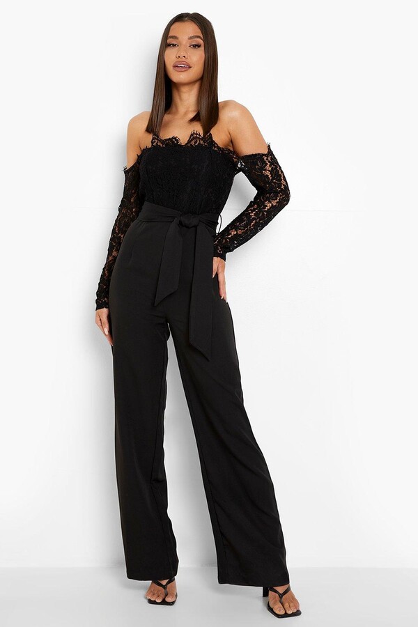 boohoo Lace Bardot Wide Leg Jumpsuit ShopStyle