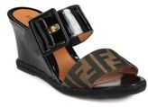 Thumbnail for your product : Fendi Vernis Zucca Logo Canvas & Patent Leather Wedge Slides