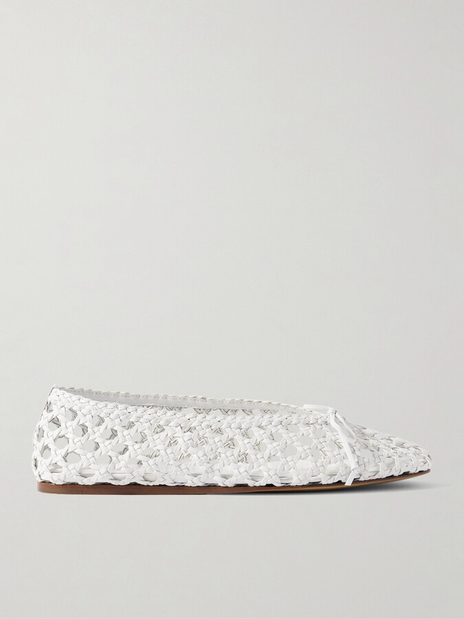 Le Monde Béryl - Regency Bow-embellished Woven Leather Ballet Flats - White