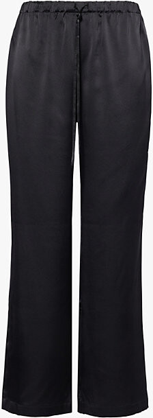 Reformation Womens Black Olina Drawstring Relaxed-Fit Straight-Leg Silk-Satin Trousers Xl